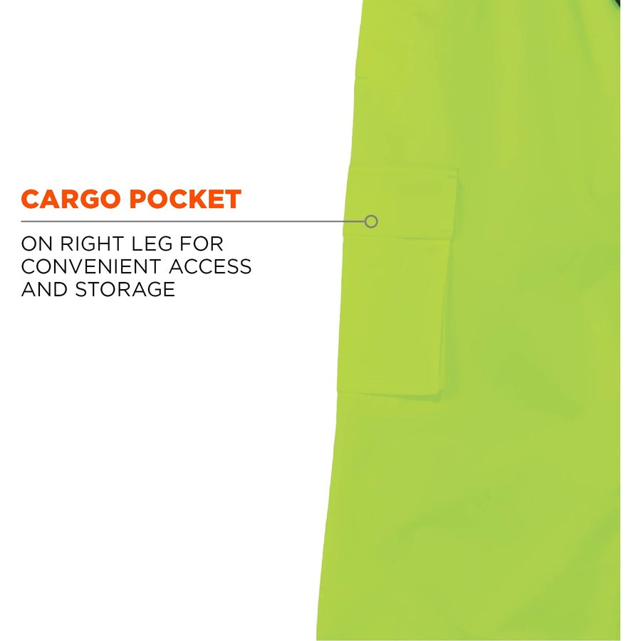 Ergodyne 8915 Class E Rain Pants - For Rain Protection - Large (L) Size - Lime - 300D Oxford Polyester, Polyurethane, Po