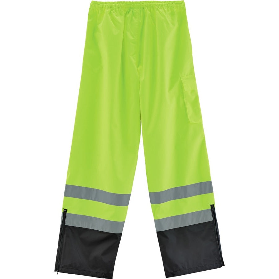 Ergodyne 8915BK Class E Bottom Rain Pants - For Rain Protection - Medium (M) Size - Lime - 300D Oxford Polyester, Polyur