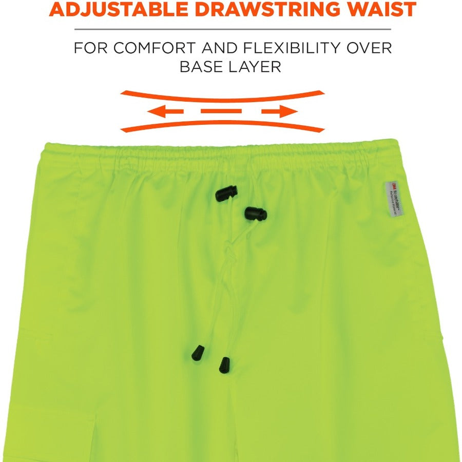 Ergodyne 8915BK Class E Bottom Rain Pants - For Rain Protection - 5XL Size - Lime - 300D Oxford Polyester, Polyurethane,
