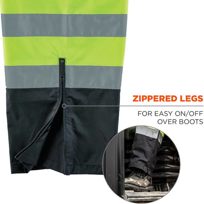 Ergodyne 8915BK Class E Bottom Rain Pants - For Rain Protection - 5XL Size - Lime - 300D Oxford Polyester, Polyurethane,