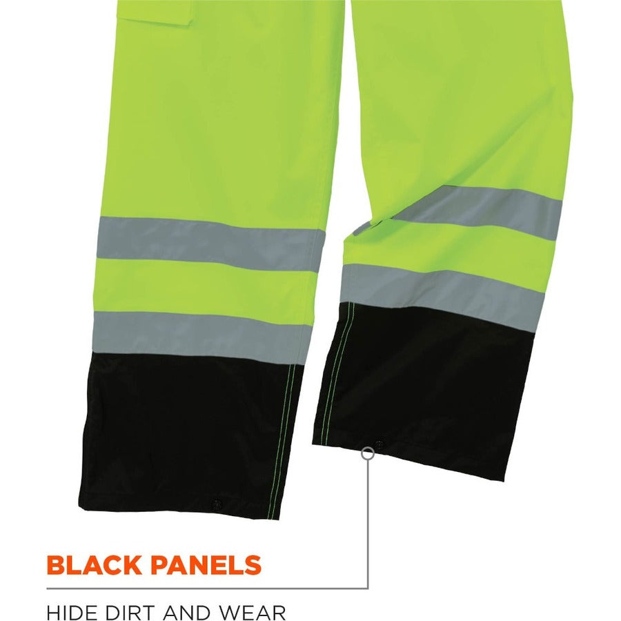 Ergodyne 8915BK Class E Bottom Rain Pants - For Rain Protection - 5XL Size - Lime - 300D Oxford Polyester, Polyurethane,