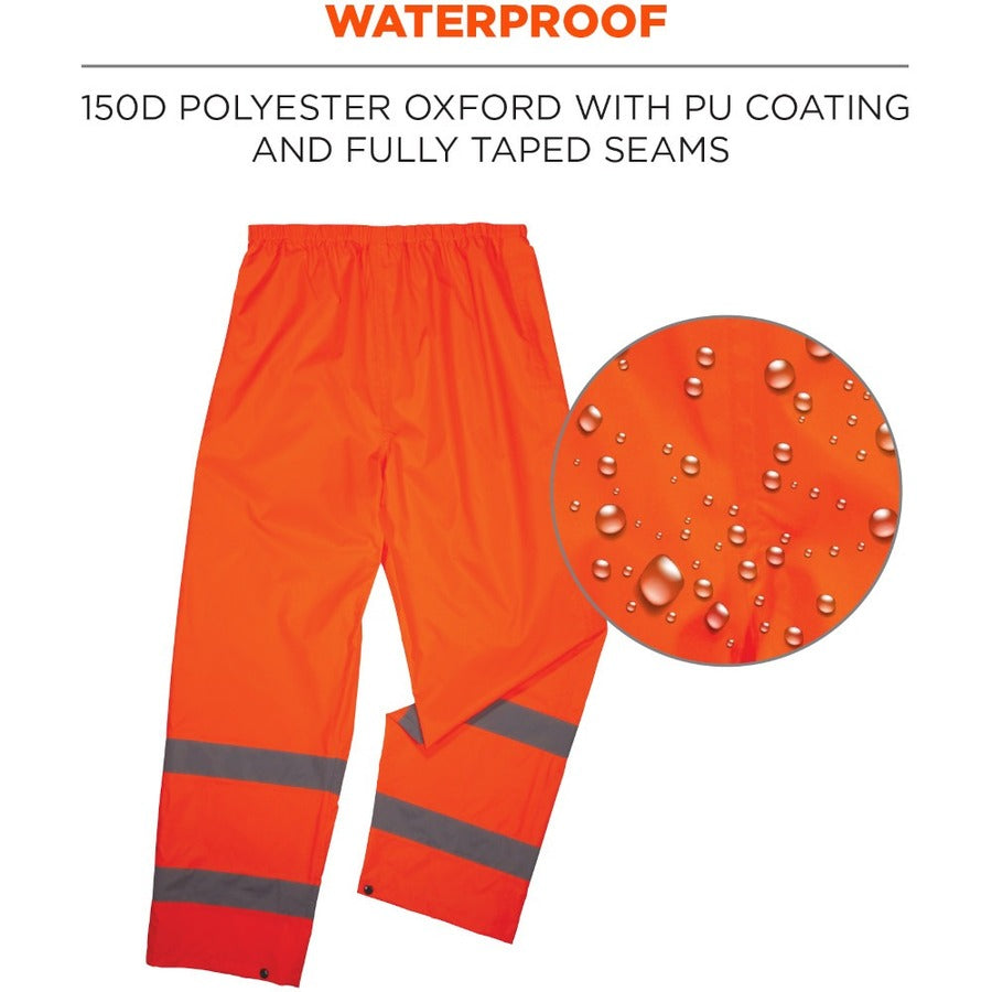 Ergodyne 8916 Lightweight Hi-Vis Rain Pants - Class E - For Rain Protection - 3-Xtra Large Size - Orange - Polyurethane,