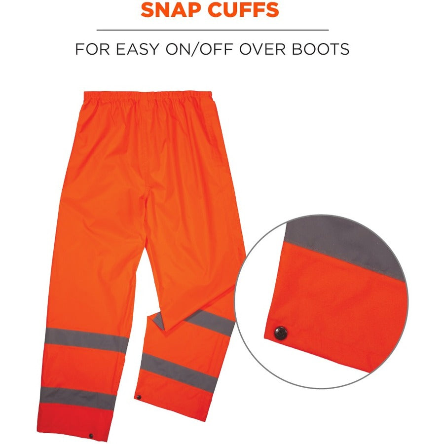 Ergodyne 8916 Lightweight Hi-Vis Rain Pants - Class E - For Rain Protection - 5XL Size - Orange - Polyurethane, 150D Oxf