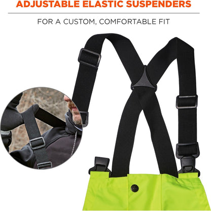Ergodyne 8918BK Class E Bottom Rain Bibs - Bib Overall - Medium - Lime - 300D Oxford Polyester, Polyurethane
