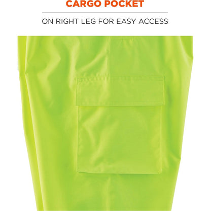 Ergodyne 8918BK Class E Bottom Rain Bibs - Bib Overall - X-Large - Lime - 300D Oxford Polyester, Polyurethane