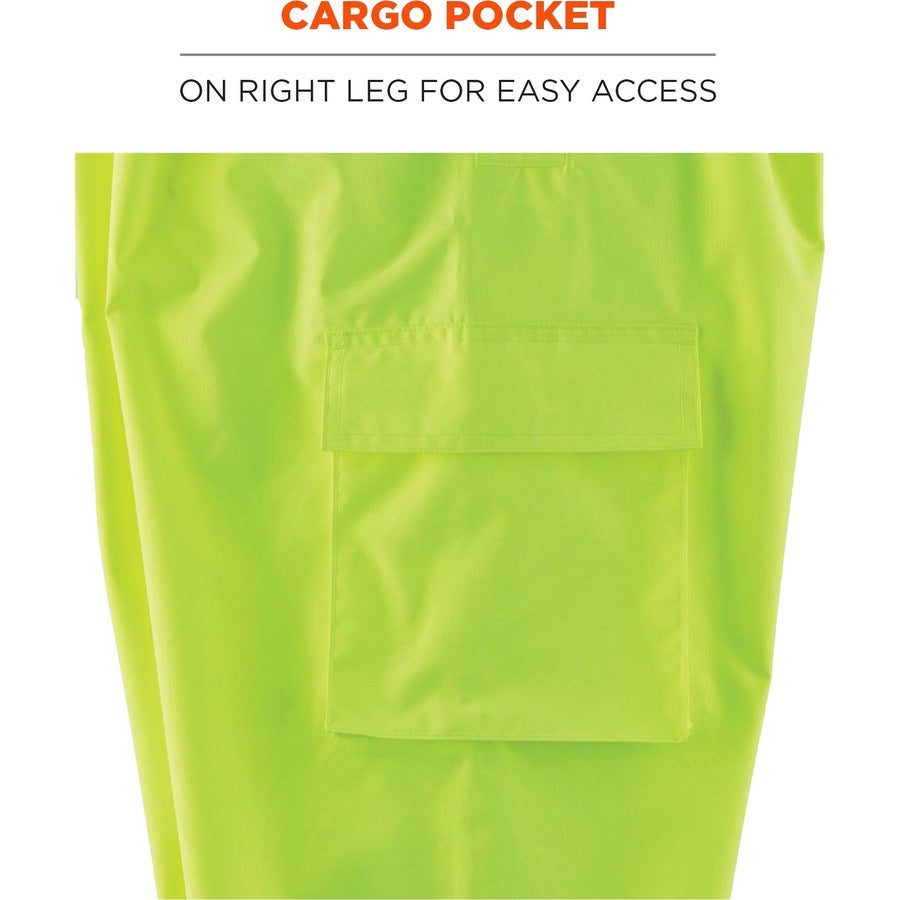 Ergodyne 8918BK Class E Bottom Rain Bibs - Bib Overall - 5XL - Lime - 300D Oxford Polyester, Polyurethane