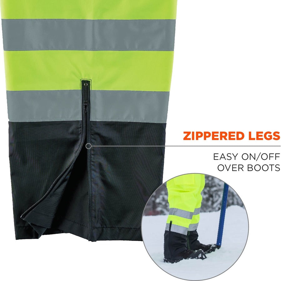 Ergodyne 8918BK Class E Bottom Rain Bibs - Bib Overall - 5XL - Lime - 300D Oxford Polyester, Polyurethane