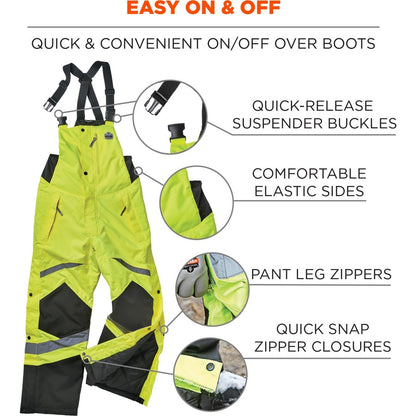 Ergodyne 8928 Class E Insulated Bibs - Bib Overall - 4XL - Lime - Polyurethane, 300D Oxford Polyester