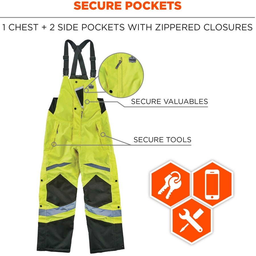 Ergodyne 8928 Class E Insulated Bibs - Bib Overall - 4XL - Lime - Polyurethane, 300D Oxford Polyester