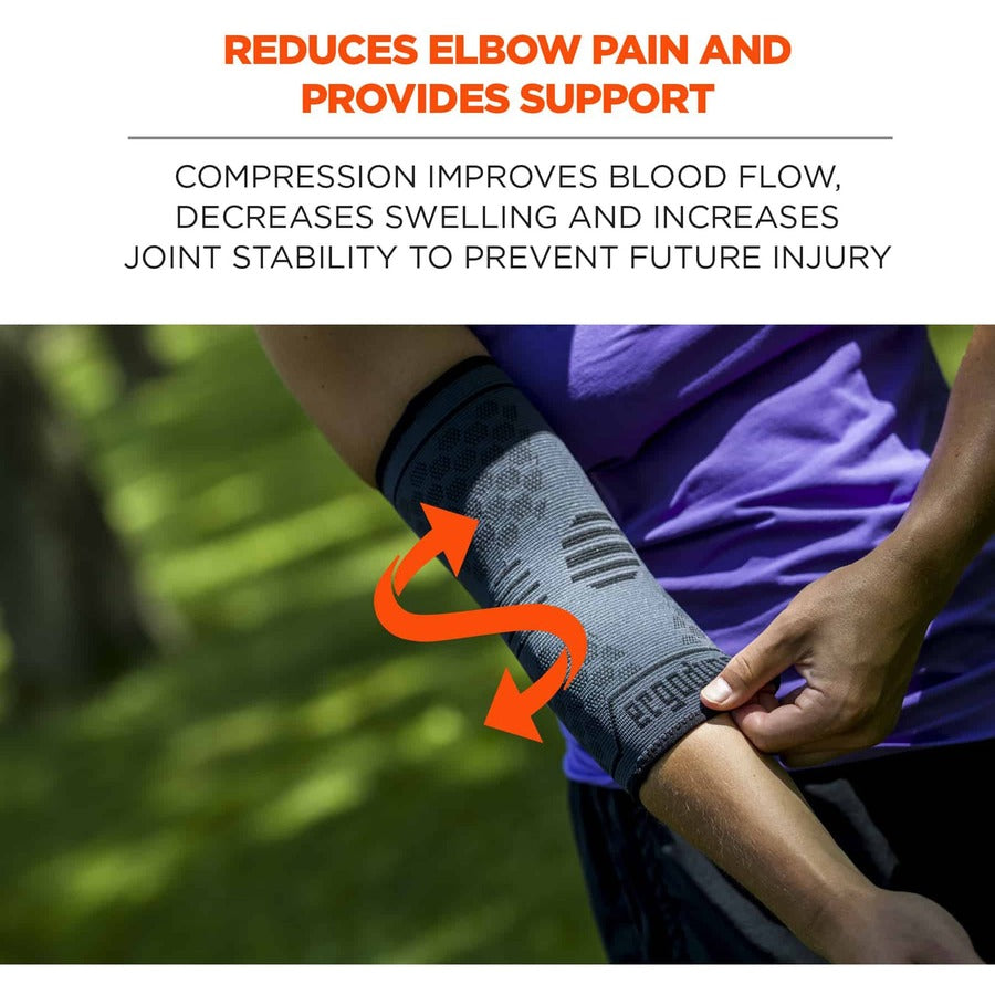 Ergodyne ProFlex 651 Elbow Compression Sleeve - 12.99" to 14.96" Elbow Circumference - Black - Elastic - 1 Each