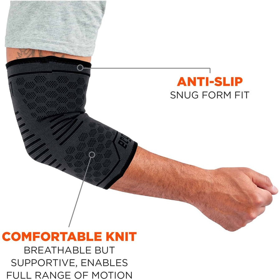 Ergodyne ProFlex 651 Elbow Compression Sleeve - 12.99" to 14.96" Elbow Circumference - Black - Elastic - 1 Each