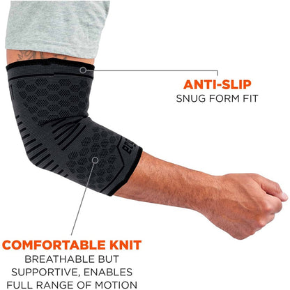 Ergodyne ProFlex 651 Elbow Compression Sleeve - 12.99" to 14.96" Elbow Circumference - Black - Elastic - 1 Each