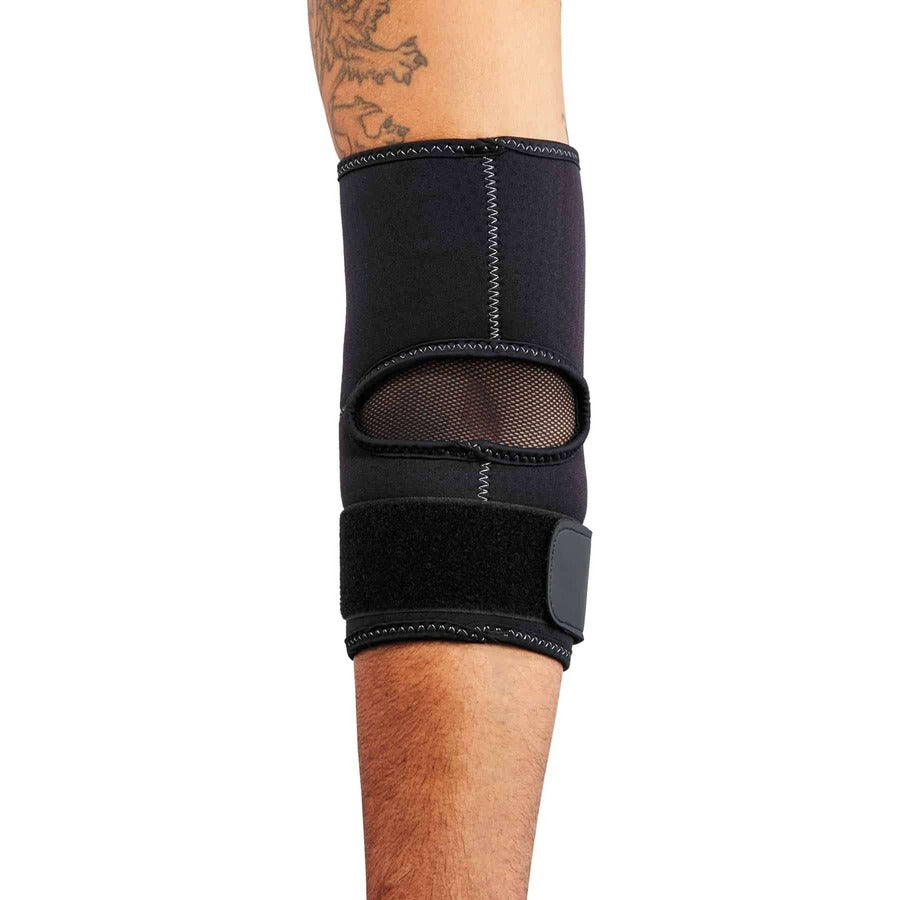 Ergodyne ProFlex 655 Elbow Sleeve with Strap - Black - Neoprene, Spandex - 1 Each
