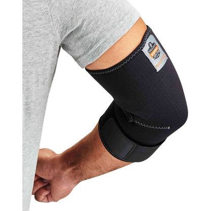 Ergodyne ProFlex 655 Elbow Sleeve with Strap - Black - Neoprene, Spandex - 1 Each