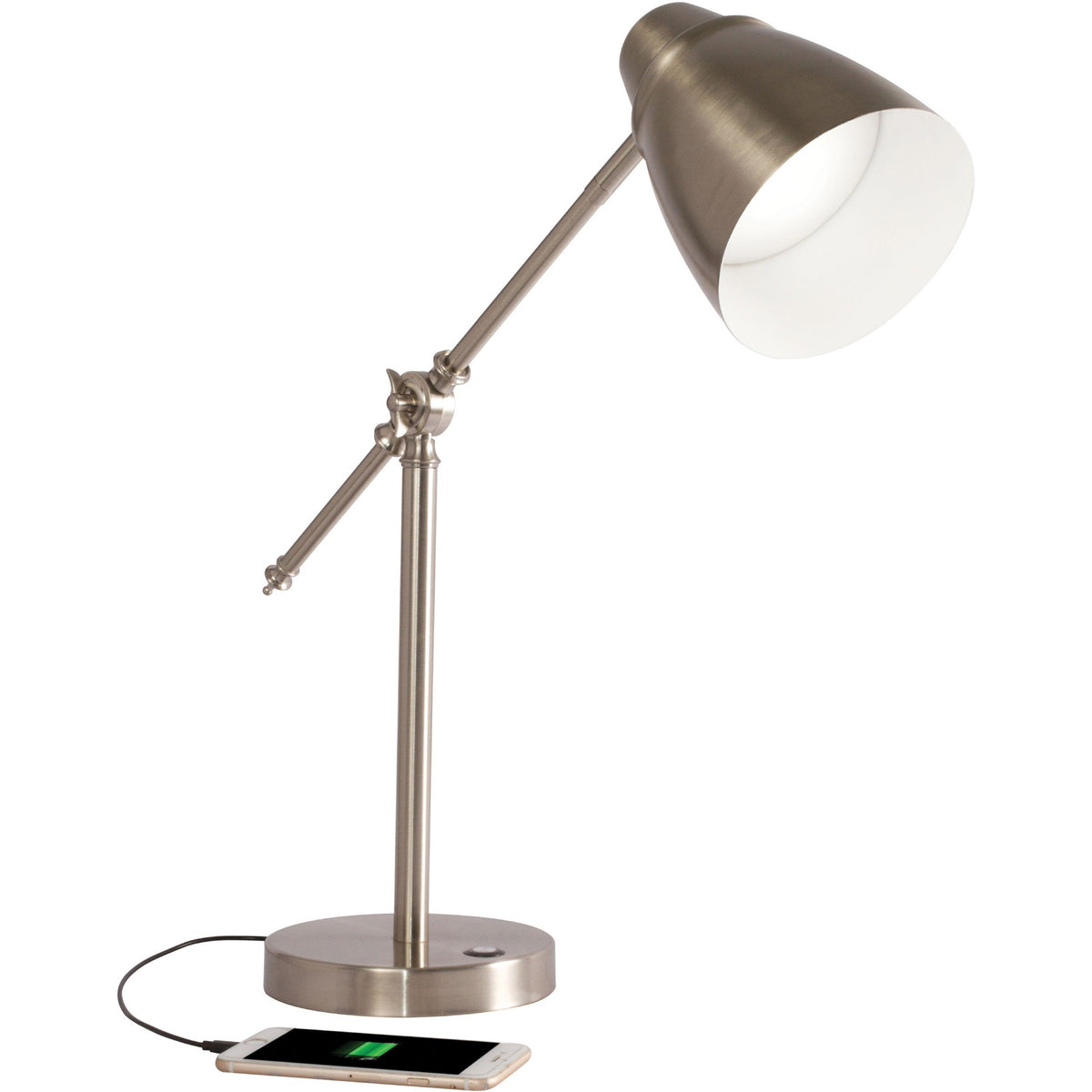 OttLite Desk Lamp - LED Bulb - Adjustable Brightness, Touch Sensitive Control Panel, USB Charging - Brushed Nickel - Des