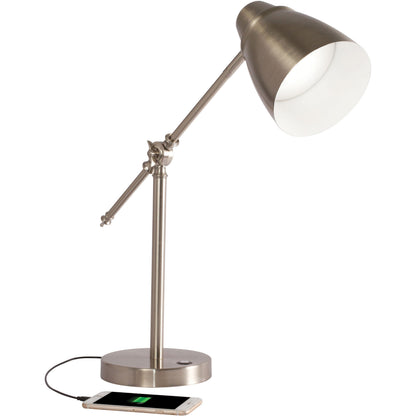 OttLite Desk Lamp - LED Bulb - Adjustable Brightness, Touch Sensitive Control Panel, USB Charging - Brushed Nickel - Des