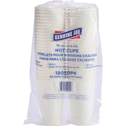 Genuine Joe 16 oz Disposable Hot Cups - 16 fl oz - White - Polyethylene - 50 / Pack