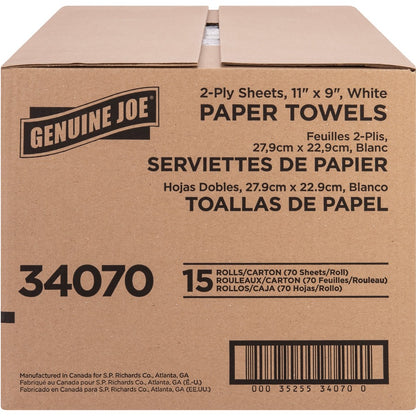 Genuine Joe Kitchen Roll Towels - 2 Ply - 9" Width x 11" Length - 70 Sheets/Roll - White - Paper - 15 / Carton