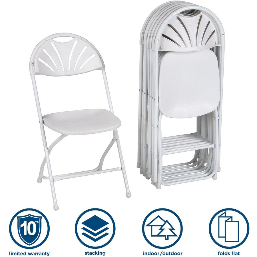 Dorel Zown Premium Fan Back Folding Chair - White Seat Color - White Back Color - Polyethylene Back Material - White Fra