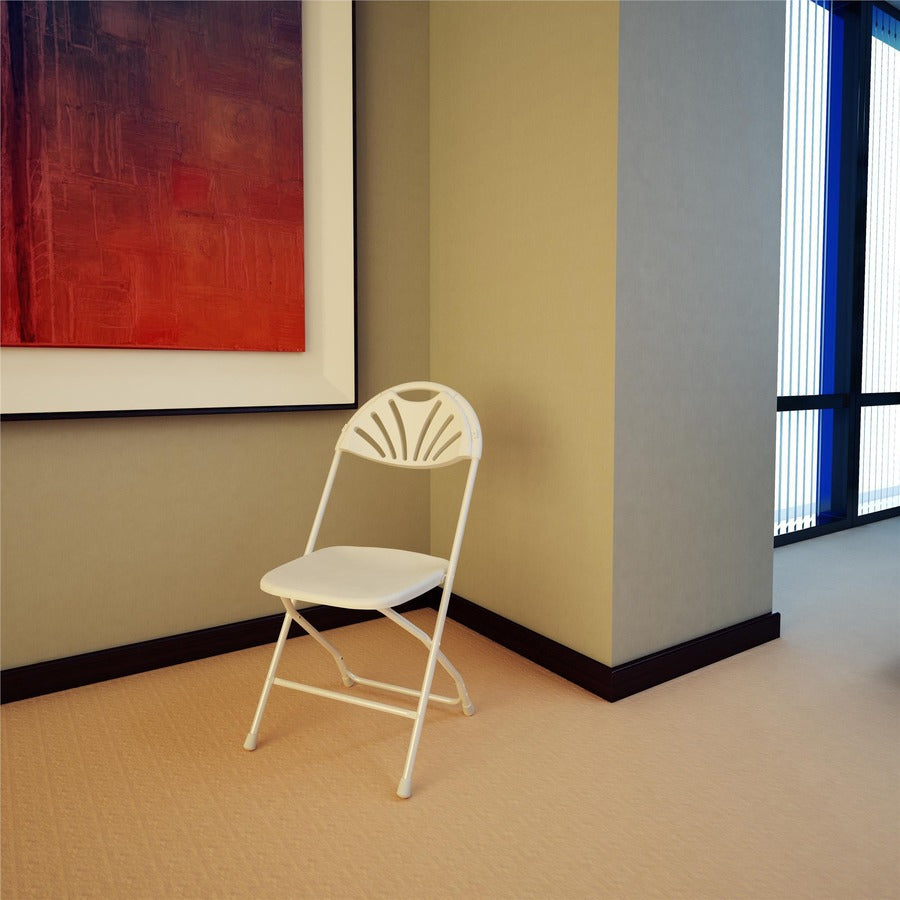 Dorel Zown Premium Fan Back Folding Chair - White Seat Color - White Back Color - Polyethylene Back Material - White Fra