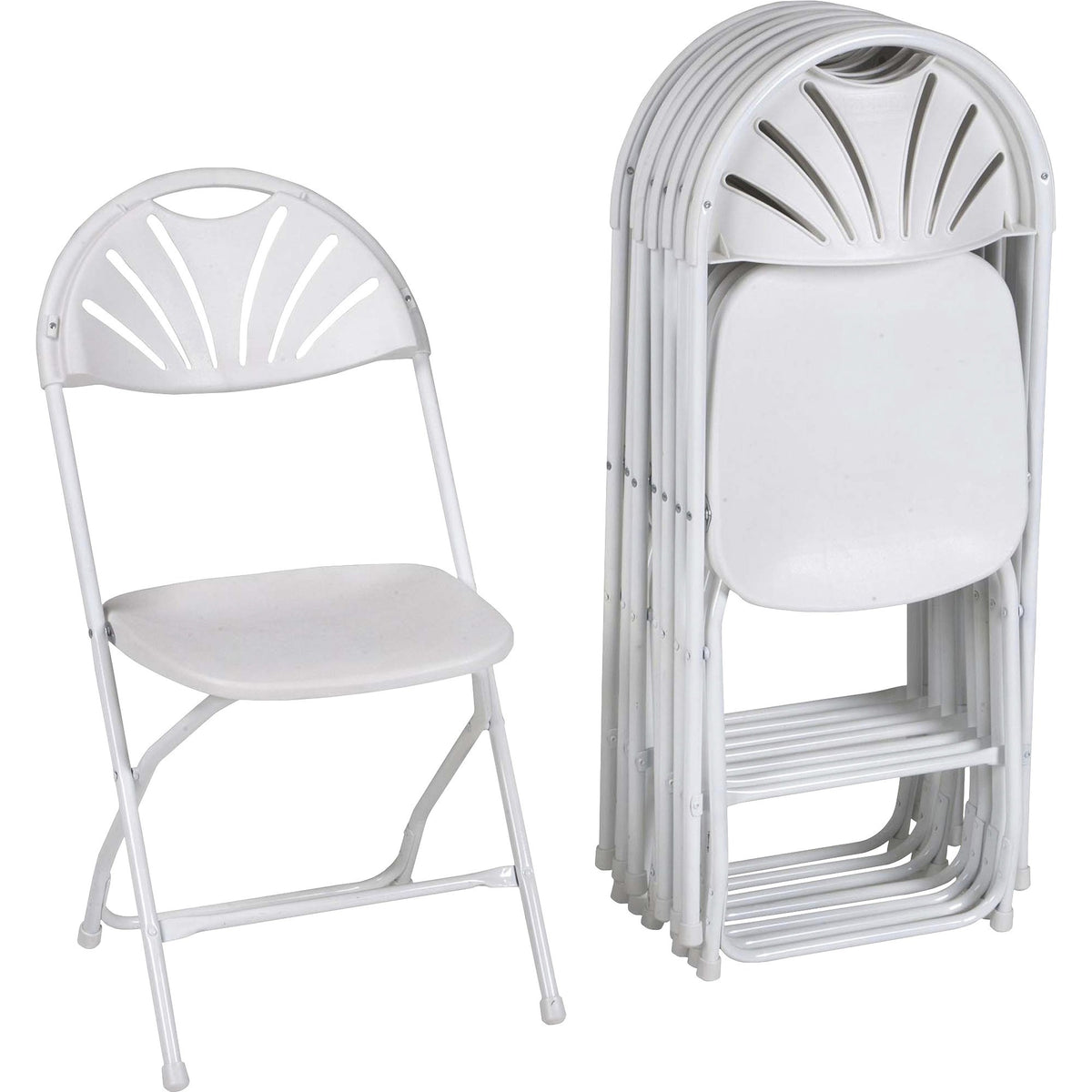 Dorel Zown Premium Fan Back Folding Chair - White Seat Color - White Back Color - Polyethylene Back Material - White Fra