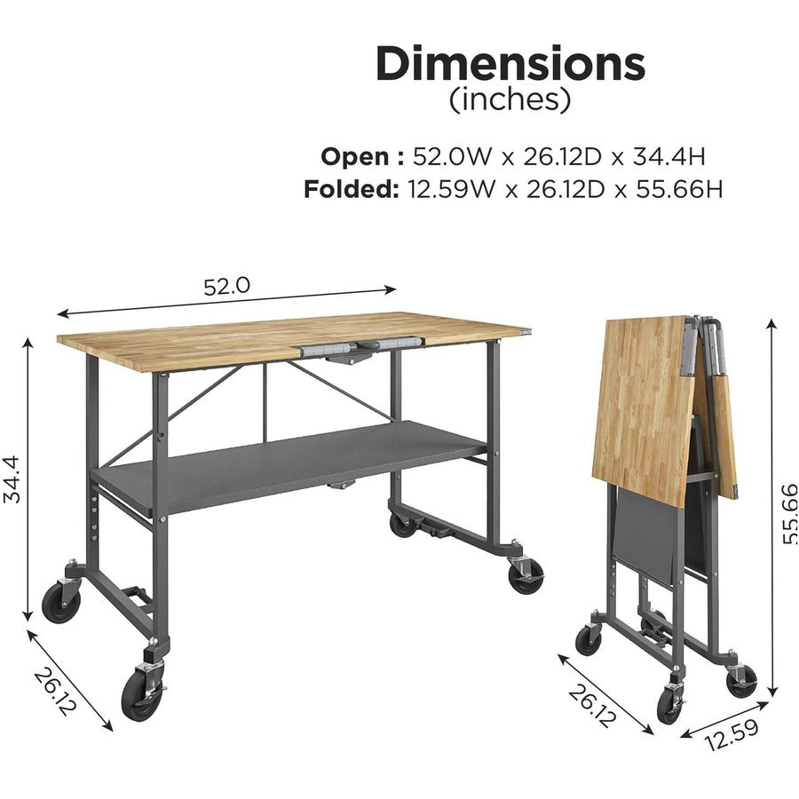 Cosco SmartFold Butcher Block Portable Workbench - 400 lb Capacity - 52" Table Top Width x 34.80" Table Top Depth - 25.5
