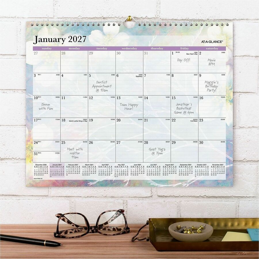 At-A-Glance Dreams Wall Calendar - Medium - Julian Dates - Monthly - 12 Month - January 2027 to December 2027 - 1 Month 