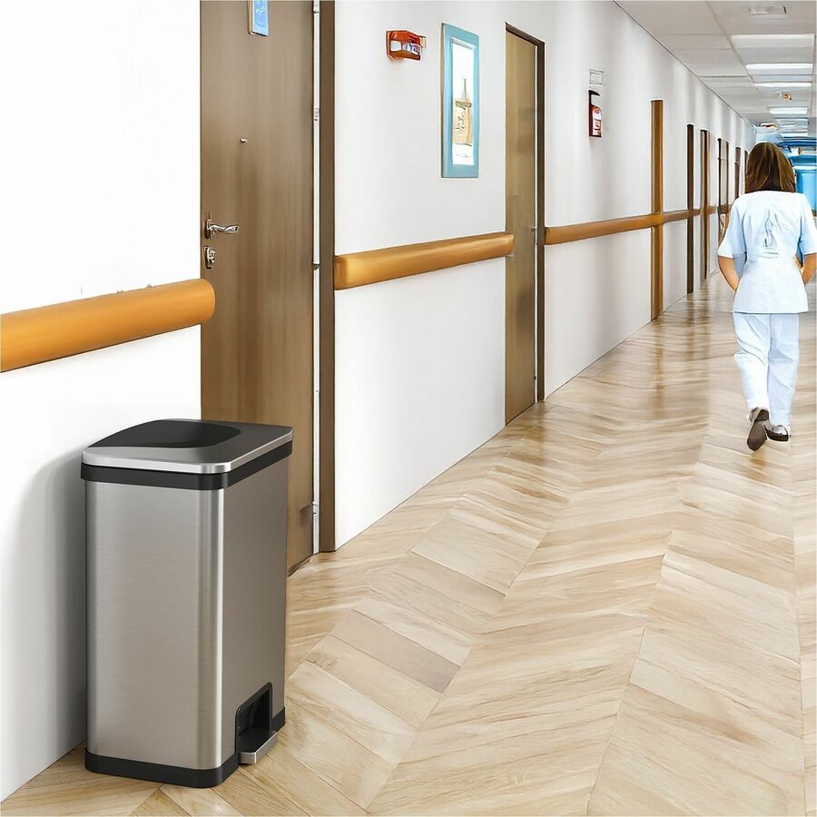 HLS Commercial 13-Gallon Pedal-Sensor Trash Can - Deodorizer - 13 gal Capacity - Rectangular - Touchless/Manual - 1 Each