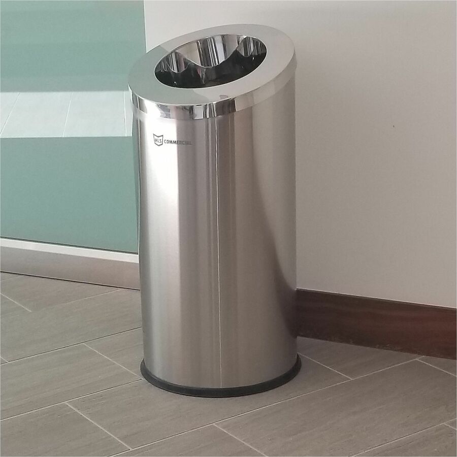 HLS Commercial 15-Gallon Round Open Top Trash Can - 15 gal Capacity - Round - Removable Lid, Handle, Smudge Resistant, E