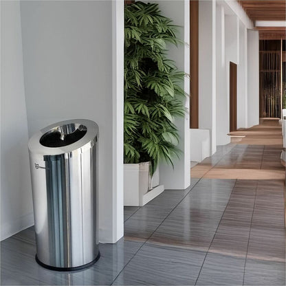 HLS Commercial 15-Gallon Round Open Top Trash Can - 15 gal Capacity - Round - Removable Lid, Handle, Smudge Resistant, E