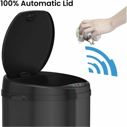 HLS Commercial 8-Gallon Sensor Trash Can - Hinged Lid - 8 gal Capacity - Round - 10.30" Opening Diameter - Touchless - 1
