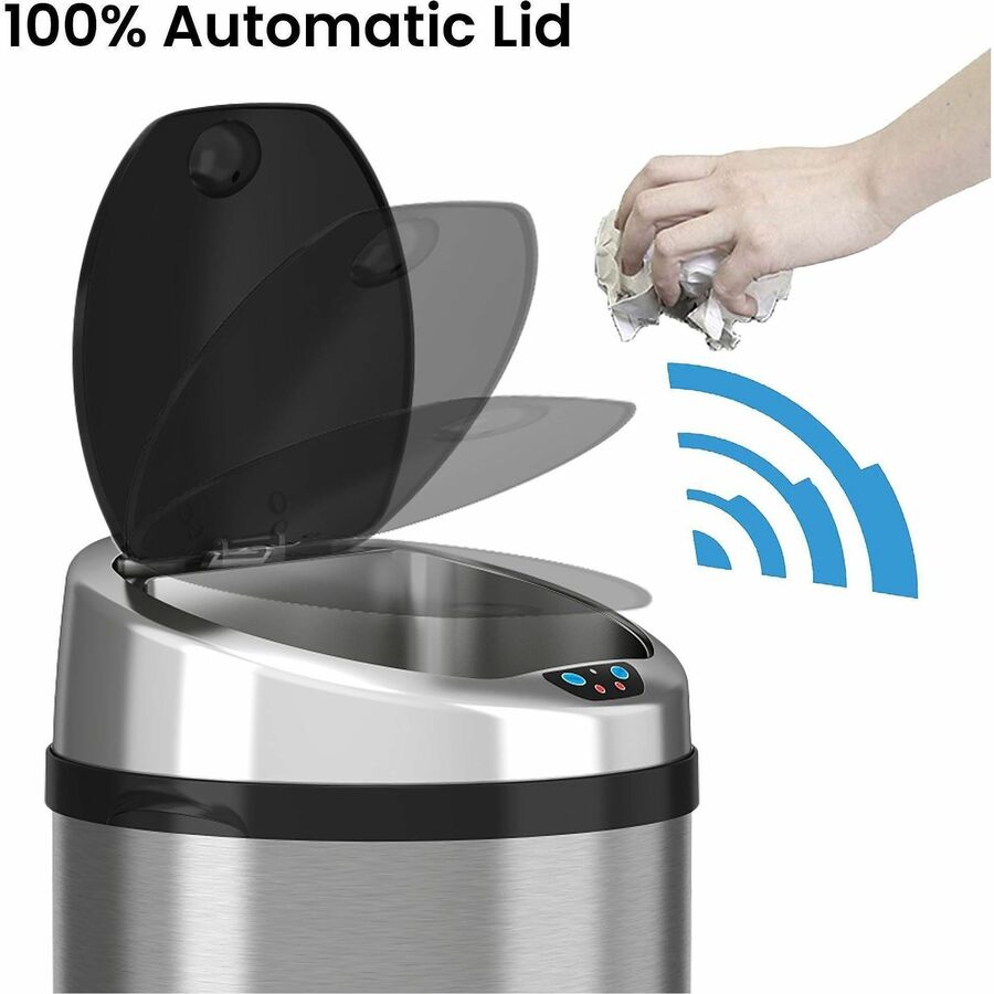 HLS Commercial 8-Gallon Sensor Trash Can - Hinged Lid - 8 gal Capacity - Round - 9.80" Opening Diameter - Touchless - 1 