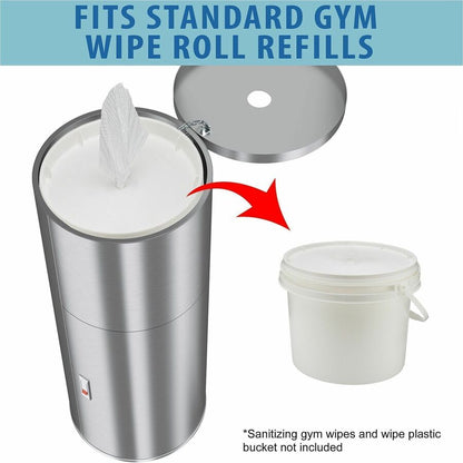 HLS Commercial Gym Wipe Dispenser 9-Gallon Trash Can - Lockable - 9 gal Capacity - Round - 1 Each