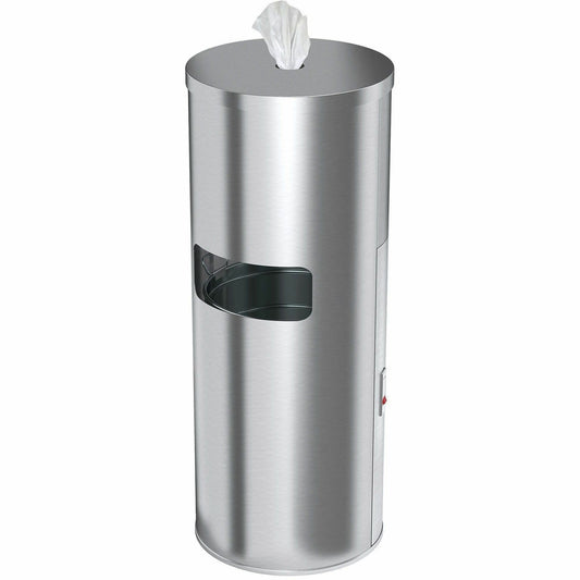 HLS Commercial Gym Wipe Dispenser 9-Gallon Trash Can - Lockable - 9 gal Capacity - Round - 1 Each