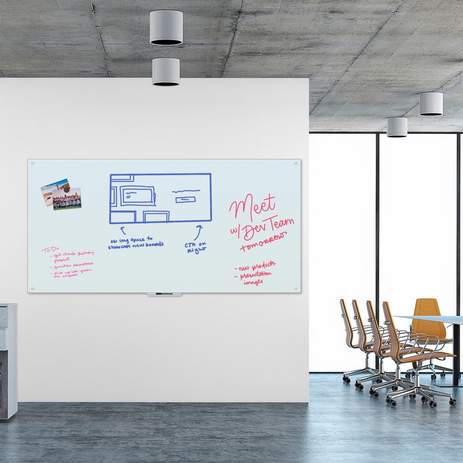 U Brands Magnetic Glass Dry-Erase Board, 96" X 47" , White Frosted Surface, Frameless - 96" (8 ft) Width x 47" (3.9 ft) 