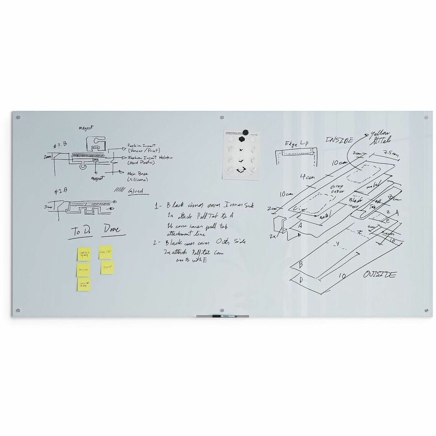 U Brands Magnetic Glass Dry-Erase Board, 96" X 47" , White Frosted Surface, Frameless - 96" (8 ft) Width x 47" (3.9 ft) 