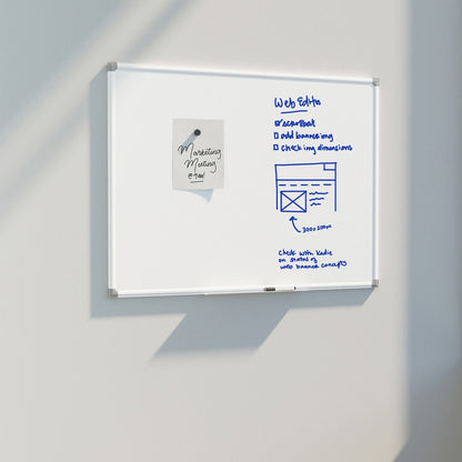 U Brands Magnetic Porcelain Steel Board - 96" (8 ft) Width x 47" (3.9 ft) Height - White Porcelain Steel Surface - White