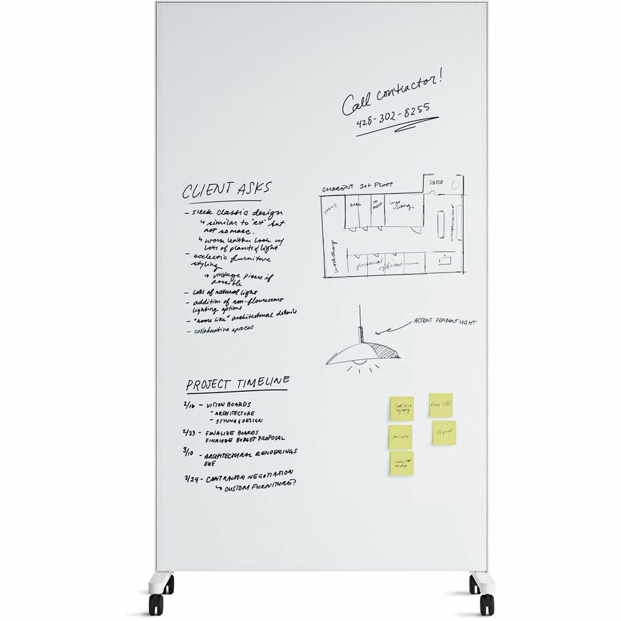 U Brands Double Sided Magnetic Glass Dry-Erase Mobile Floor Easel - 42" (3.5 ft) Width x 72" (6 ft) Height - Tempered Gl