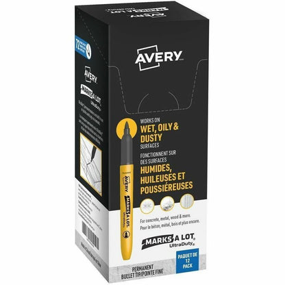 Avery® Marks A Lot UltraDuty Markers - Bullet, 1 mm Marker Point - Black Ink - Writing - 12 / Pack