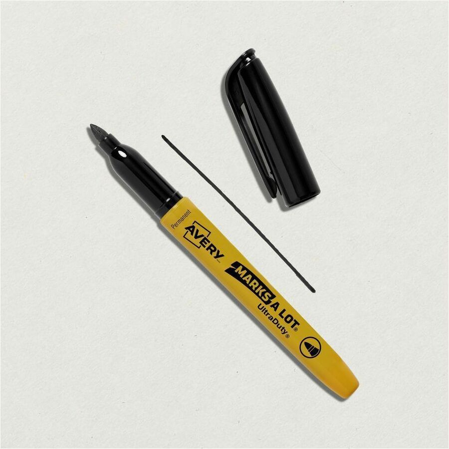 Avery® Marks A Lot UltraDuty Markers - Bullet, 1 mm Marker Point - Black Ink - Writing - 12 / Pack