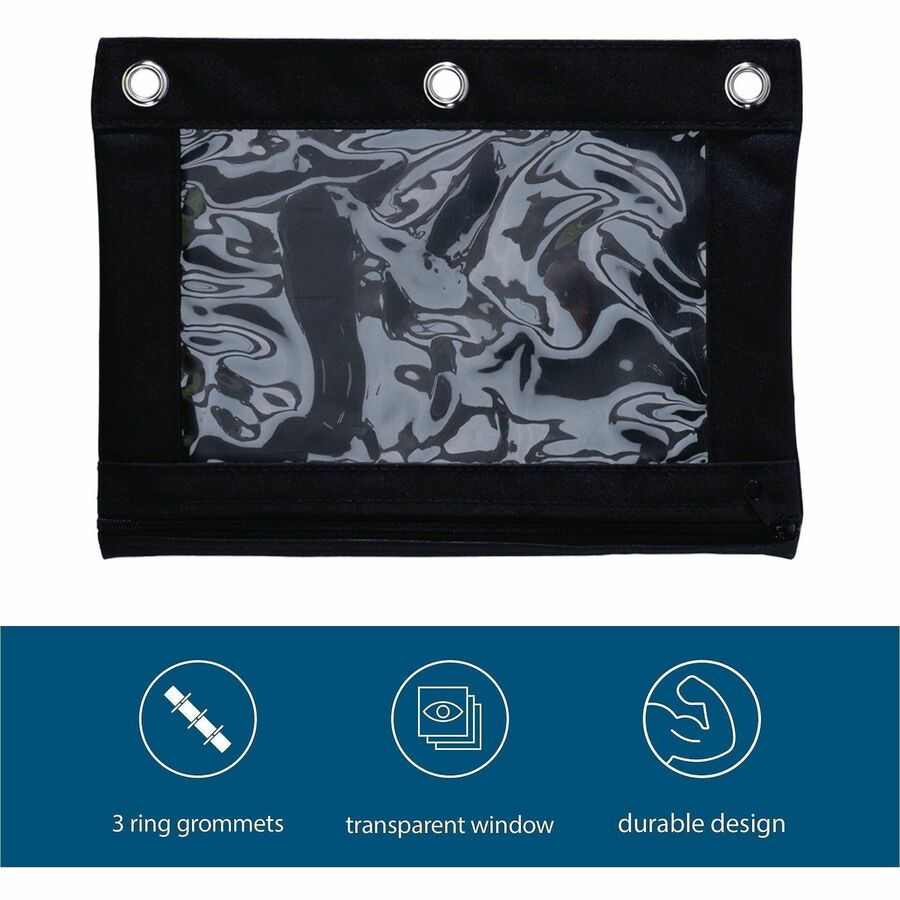 Business Source Binder Pencil Pouch - 10" Height x 7.4" Width - Black - 6 / Pack