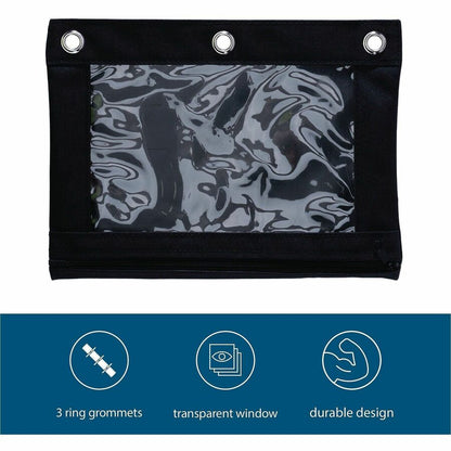 Business Source Binder Pencil Pouch - 10" Height x 7.4" Width - Black - 6 / Pack