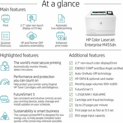 HP LaserJet Enterprise M455dn Desktop Laser Printer - Color - 27 ppm Mono / 27 ppm Color - 600 x 600 dpi Print - Automat