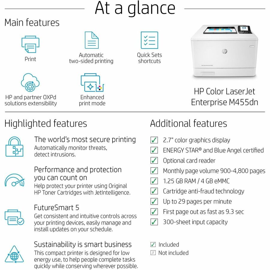 HP LaserJet Enterprise M455dn Desktop Laser Printer - Color - 27 ppm Mono / 27 ppm Color - 600 x 600 dpi Print - Automat