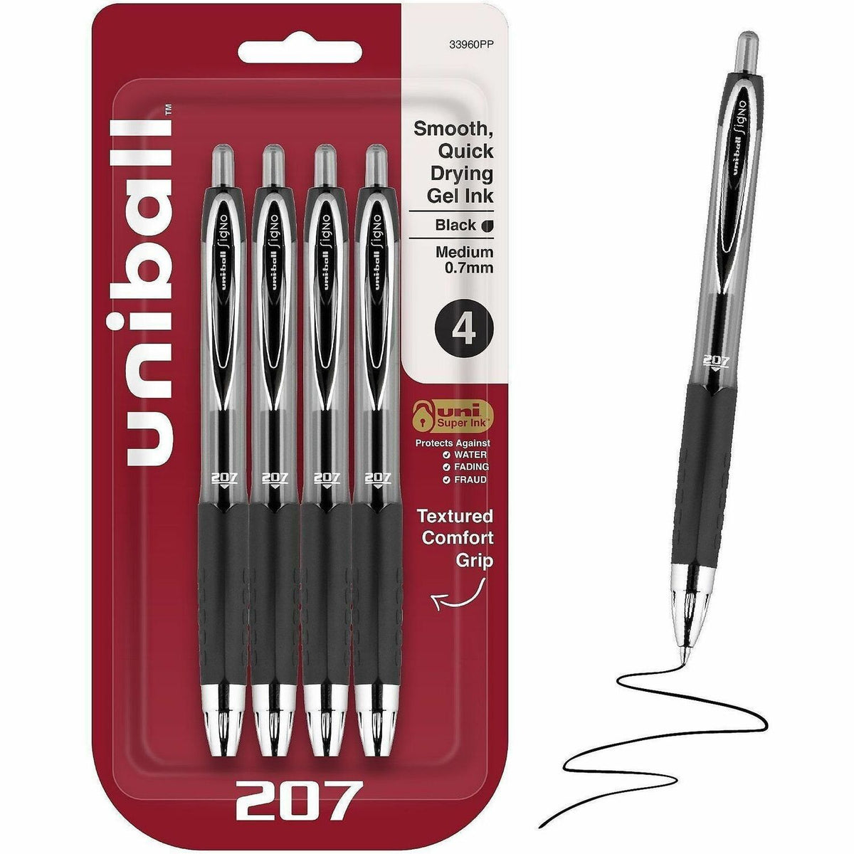 uniball™ 207 Gel Pen - 0.7 mm Medium Pen Point - Refillable - Retractable - Black Ink - Gel-based - Plastic Barrel - Tun