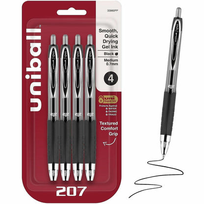uniball™ 207 Gel Pen - 0.7 mm Medium Pen Point - Refillable - Retractable - Black Ink - Gel-based - Plastic Barrel - Tun