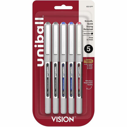 uniball™ Vision Rollerball Pen - 0.7 mm Fine Pen Point - Black, Blue, Red Ink - 5 / Pack
