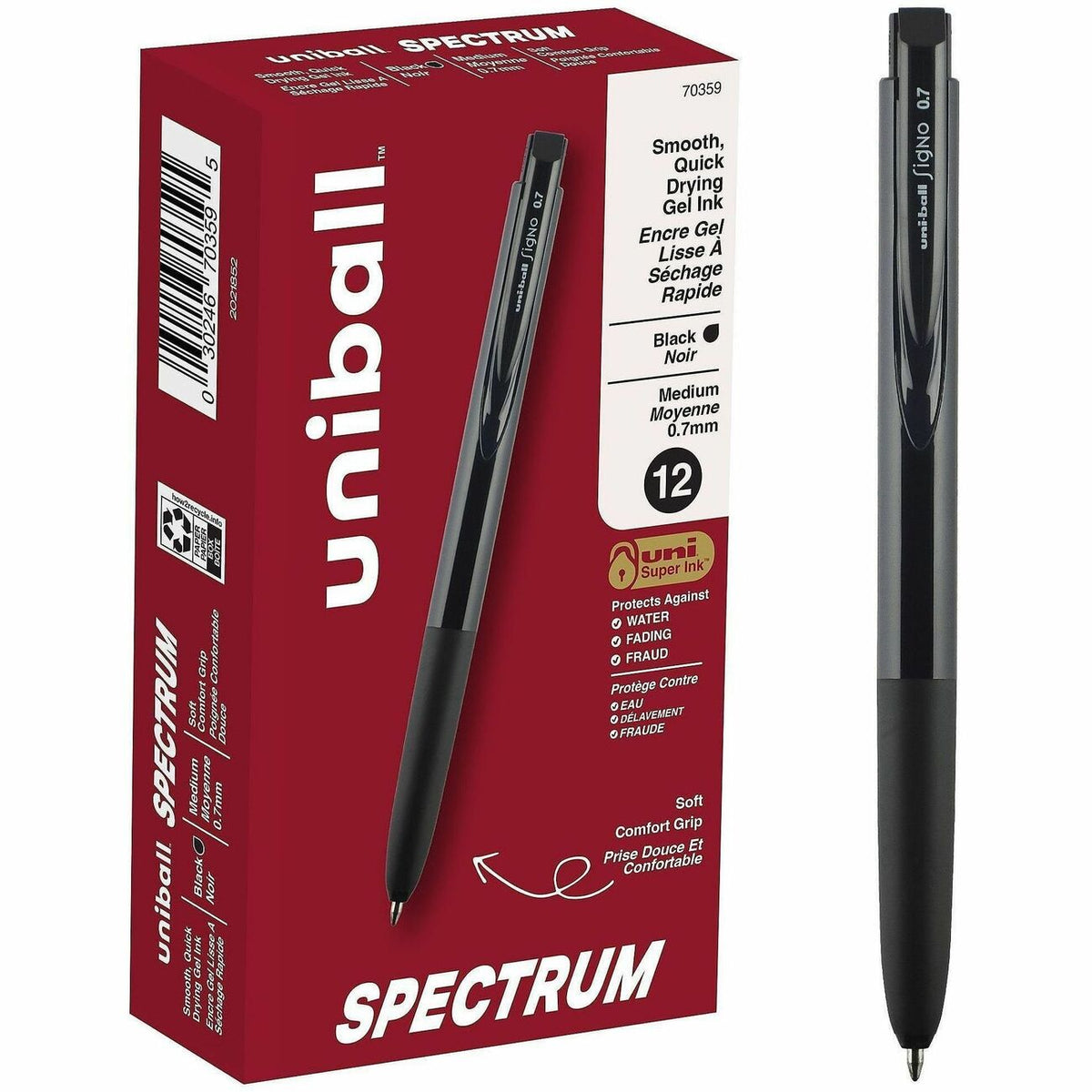 uniball™ Spectrum Retractable Gel Pens - 0.7 mm Medium Pen Point - Retractable - Black Ink - Gel-based - Writing - 12 / 