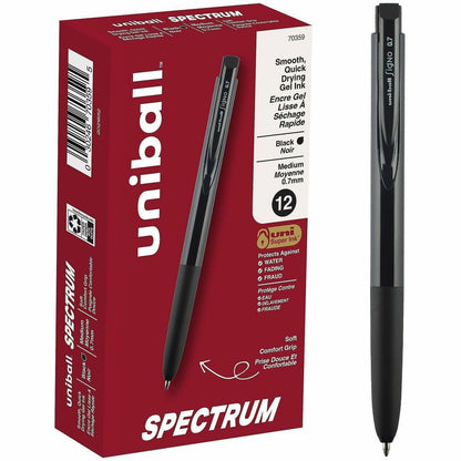 uniball™ Spectrum Retractable Gel Pens - 0.7 mm Medium Pen Point - Retractable - Black Ink - Gel-based - Writing - 12 / 
