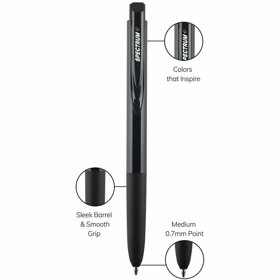 uniball™ Spectrum Retractable Gel Pens - 0.7 mm Medium Pen Point - Retractable - Black Ink - Gel-based - Writing - 12 / 